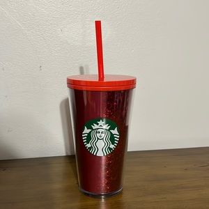 Starbucks Holiday 2020 Red Glitter 16oz Cold Cup Tumbler.